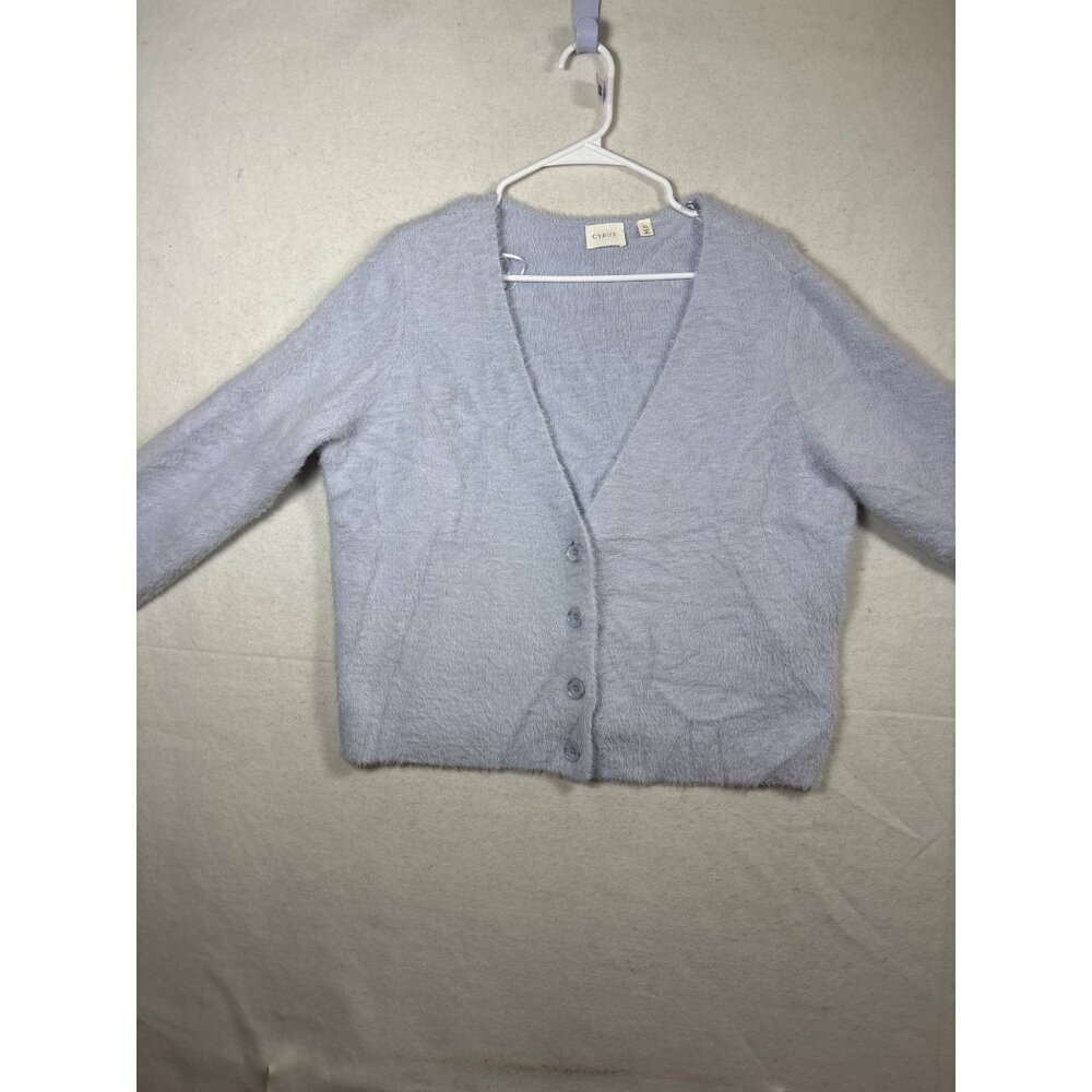 Cyrus Womens XL Fuzzy Button Cardigan Sweater Light Blue